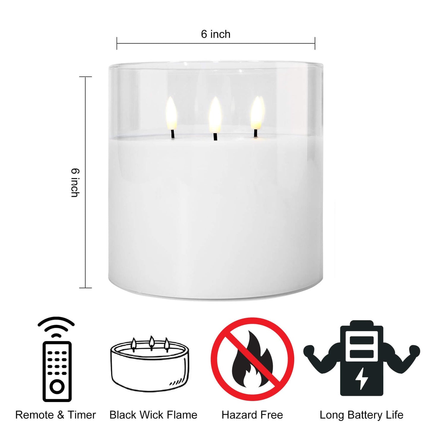 Eywamage 3 Wick Large Flameless Candles in Clear Glass
