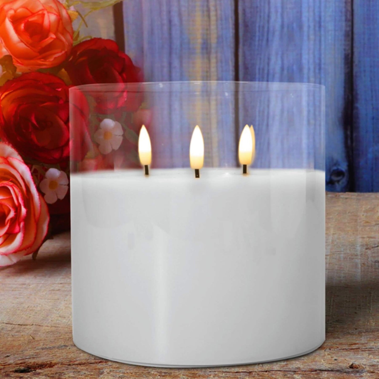 Eywamage 3 Wick Large Flameless Candles in Clear Glass