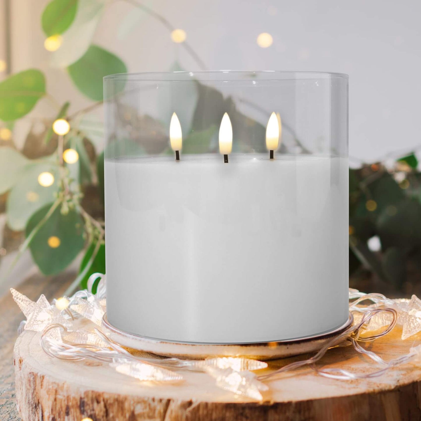 Eywamage 3 Wick Large Flameless Candles in Clear Glass