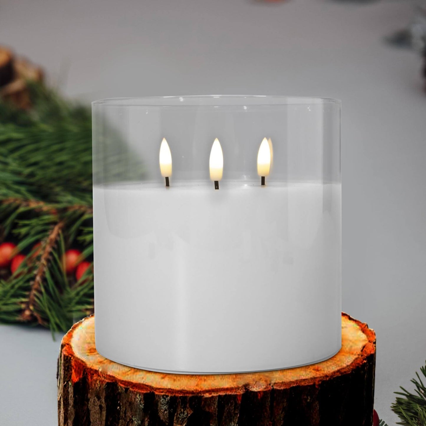 Eywamage 3 Wick Large Flameless Candles in Clear Glass