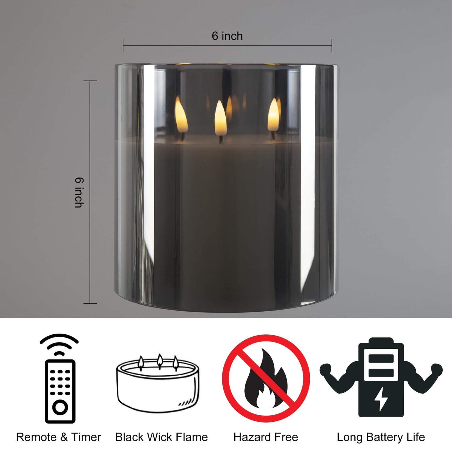 Eywamage 3 Wick Large Flameless Candles in Silver Grey Glass