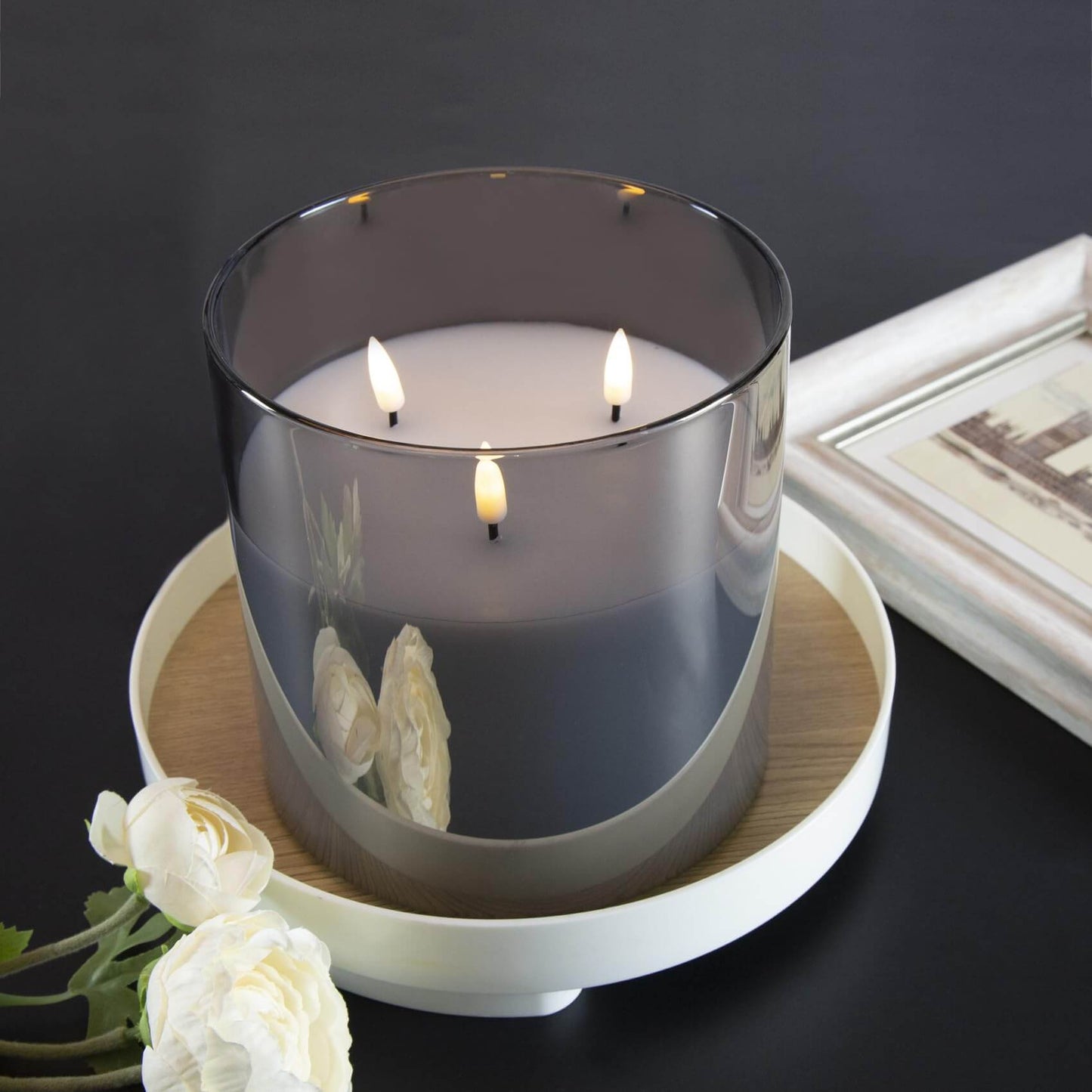 Eywamage 3 Wick Large Flameless Candles in Silver Grey Glass