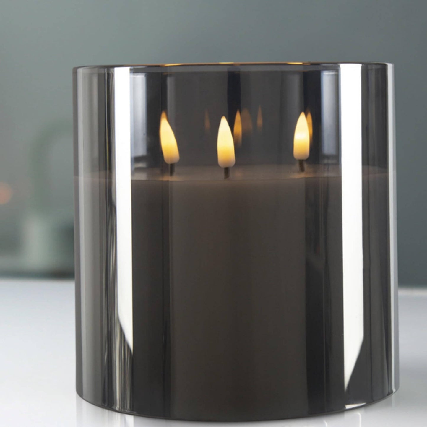 Eywamage 3 Wick Large Flameless Candles in Silver Grey Glass
