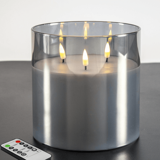 Eywamage 3 Wick Large Flameless Candles in Silver Grey Glass
