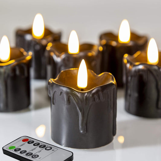 Black Dripping Wax Flameless Votive Candles - Set of 6 - Eywamage