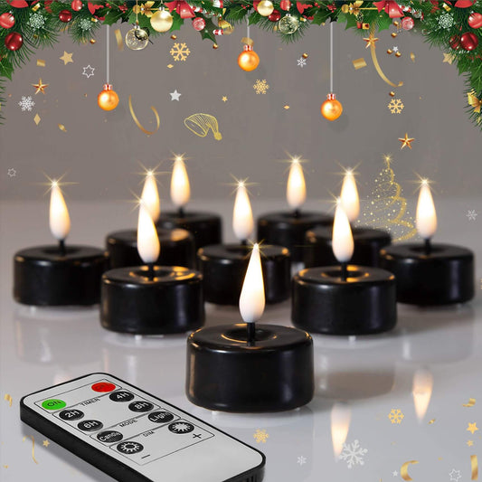 Black Flameless Wax Tealights with Remote - Set of 10 - Eywamage