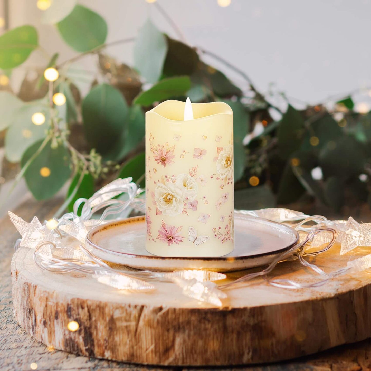 Floral Butterfly Battery Operated Pillar LED Candles-3 Piece-Eywamage