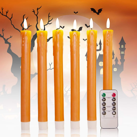Orange Dripping Wax Taper LED Candles with Remote- Set of 6- Eywamage