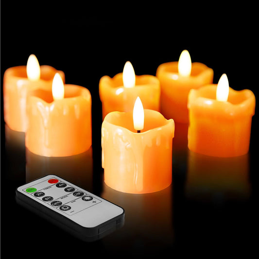 Orange Real Wax LED Votive Candles with Remote - Set of 6 - Eywamage