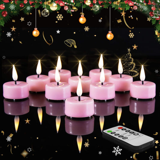 Pink Flameless Wax Tealights with Remote - Set of 10 - Eywamage