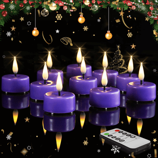 Purple Flameless Wax Tealights with Remote - Set of 10 - Eywamage