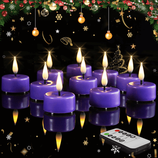 Purple Flameless Wax Tealights with Remote - Set of 10 - Eywamage