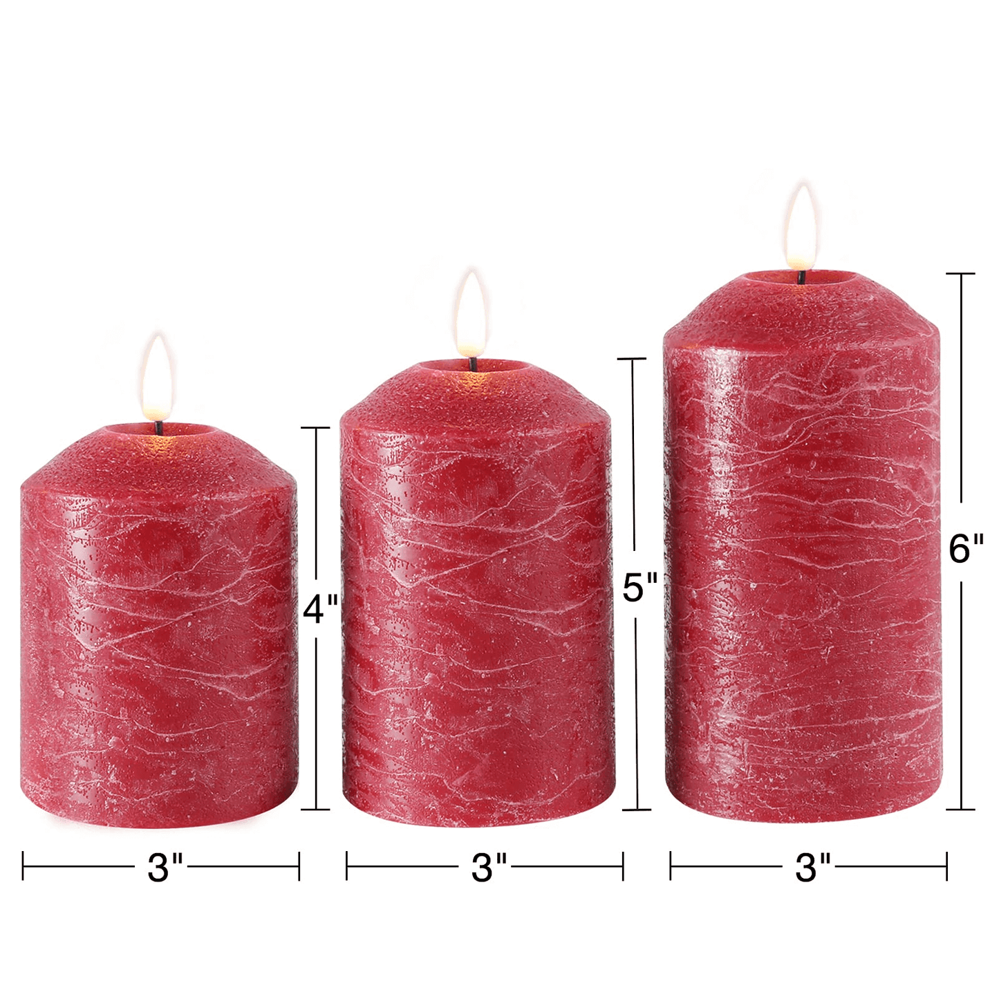 Red Flameless Pillar Candles with Remote - Set of 3 - Eywamage