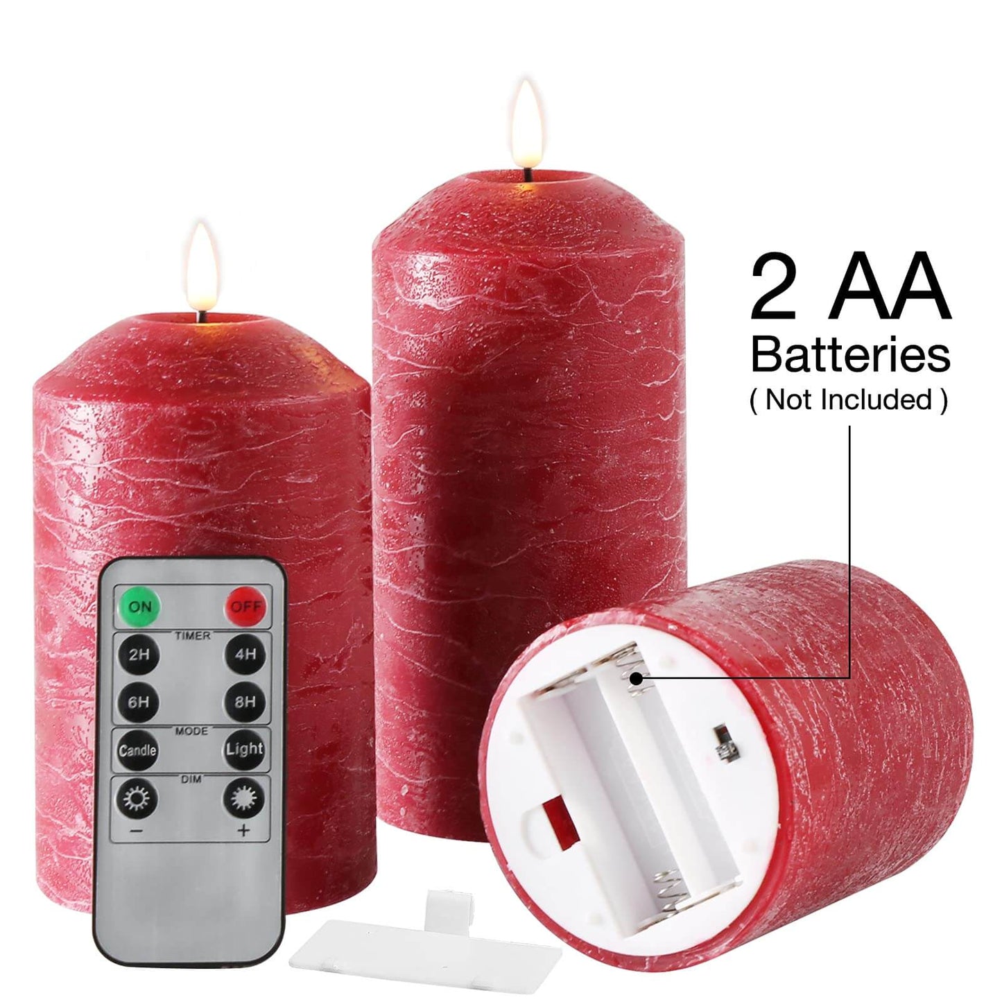 Red Flameless Pillar Candles with Remote - Set of 3 - Eywamage