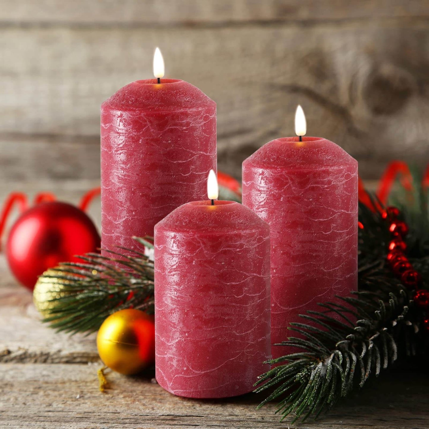 Red Flameless Pillar Candles with Remote - Set of 3 - Eywamage