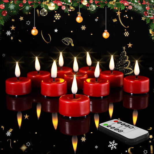 Red Christmas Flameless Tealights with Remote - Set of 10 - Eywamage