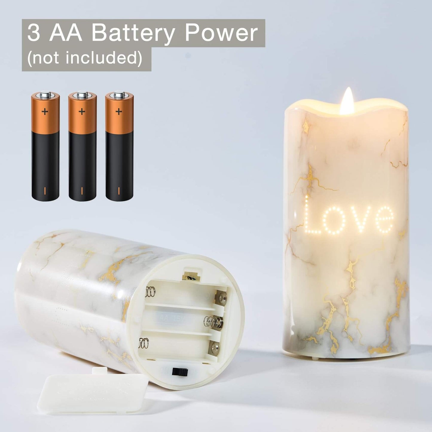 Faux Marble Battery Operated Flickering LED Candles-Set of 3-Eywamage