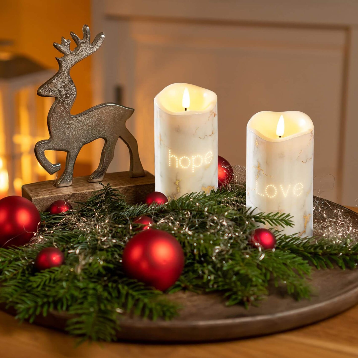 Faux Marble Battery Operated Flickering LED Candles-Set of 3-Eywamage