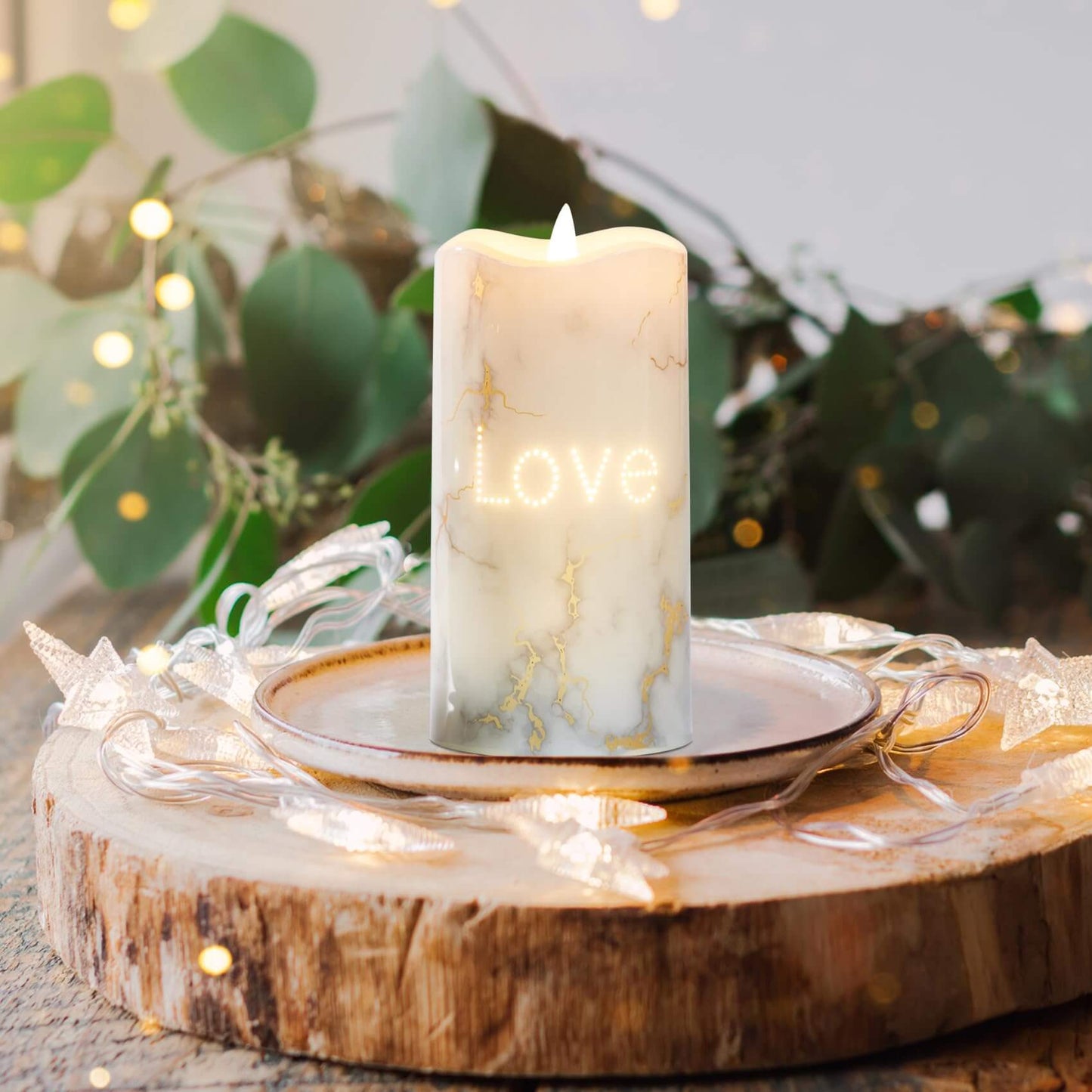 Faux Marble Battery Operated Flickering LED Candles-Set of 3-Eywamage