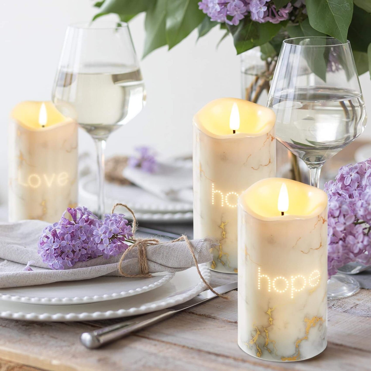 Faux Marble Battery Operated Flickering LED Candles-Set of 3-Eywamage