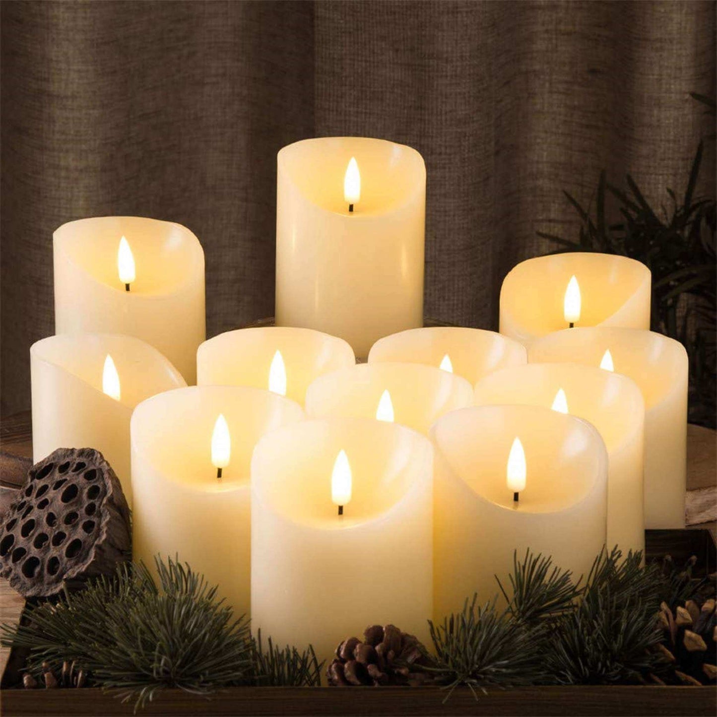 Ivory Flameless Pillar Candles with Remote - Set of 12 - Eywamage