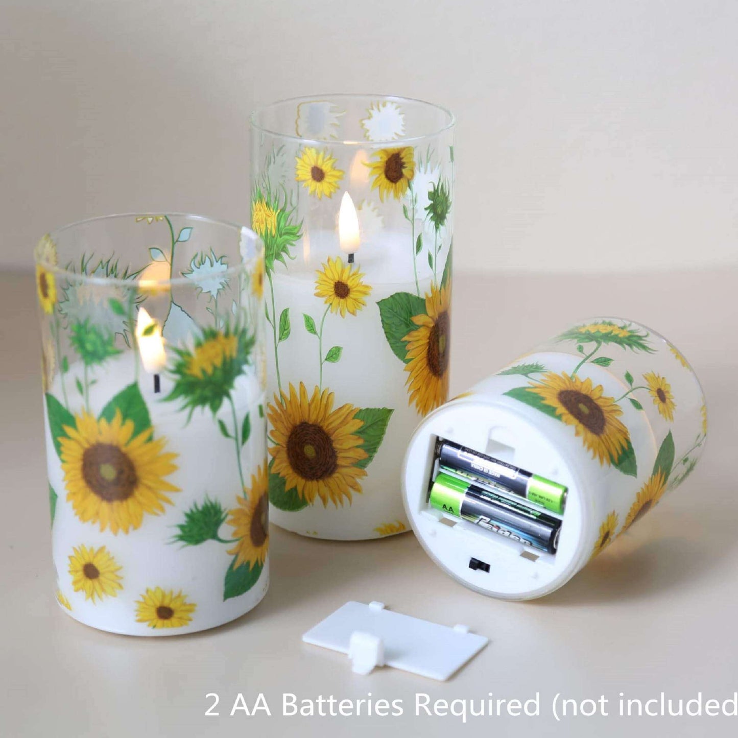 Sunflower Glass Flameless Candles with Remote - Set of 3 - Eywamage