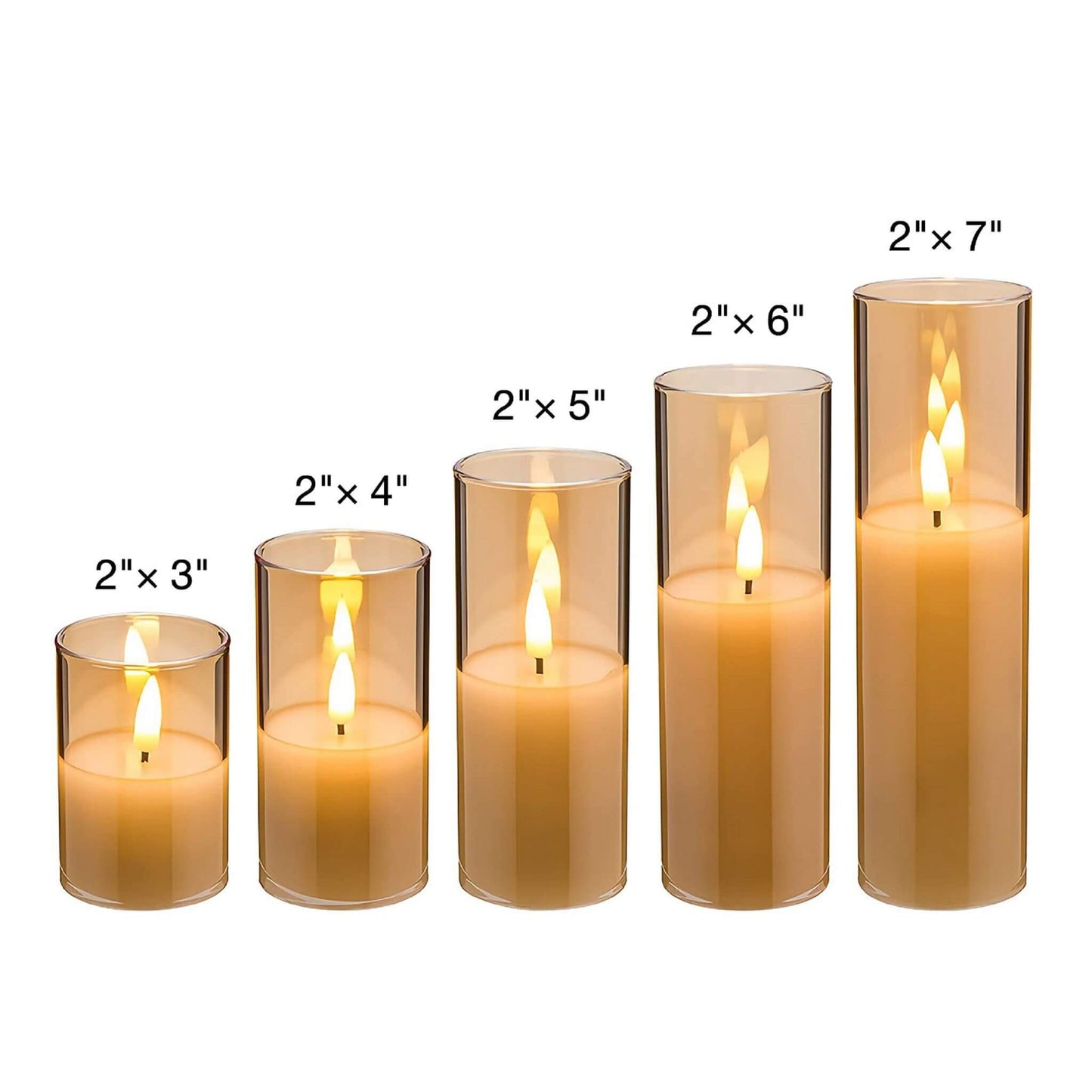 5 Pack Slim Gold Glass Flameless Candles- Batteries Included- Eywamage