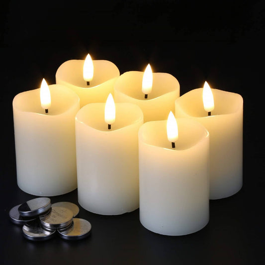 6 Pack Ivory Timer Flameless Votive Candles - 2 inch x 3 inch - Eywamage