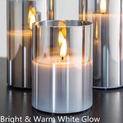 Grey Glass Flameless Pillar Candles with Remote - Set of 3 - Eywamage
