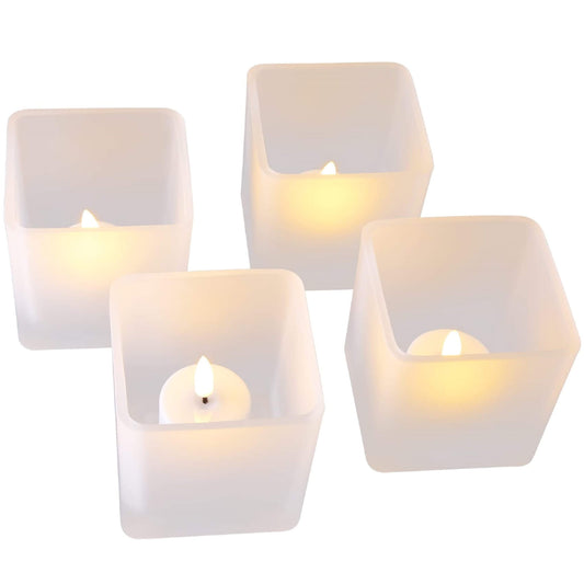 Eywamage Heavy Frosted Glass Square Tea Lights Included