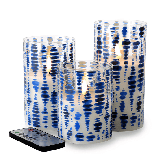 3 eywamage blue dots flameless galss candles with a remote