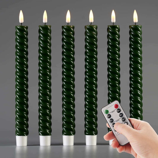 Dark Green Flameless Taper Candles with Remote - 6 Pack - Eywamage