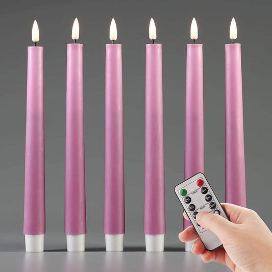 Hot Pink Realistic LED Taper Candles with Remote - 6 Pack - Eywamage