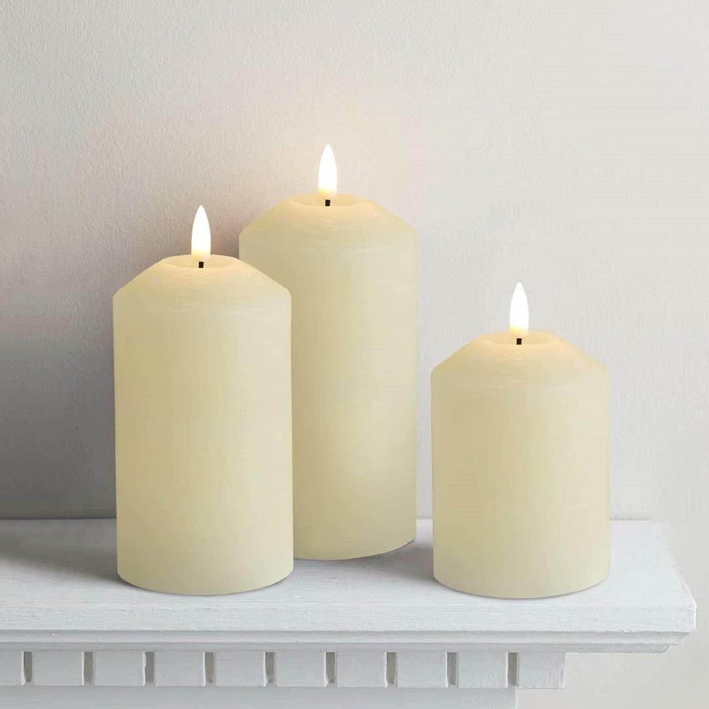 3 Pcs Ivory Flameless Pillar Candles with Remote - Raised Top - Eywamage