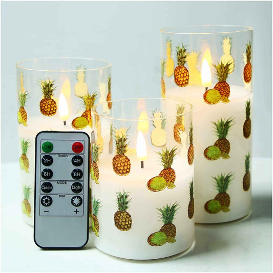 Pineapple Glass Flameless Candles with Remote - 3 Pack - Eywamage