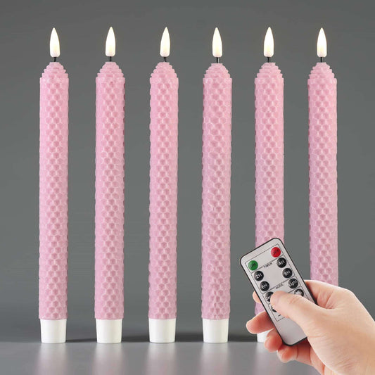 Pink Honeycomb LED Taper Candles with Remote Timer - 6 Pack - Eywamage