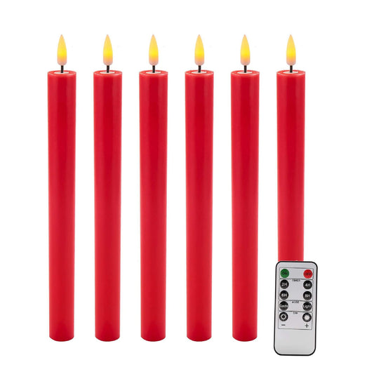 Red Flameless Taper Window Candles with Remote - 6 Pack - Eywamage