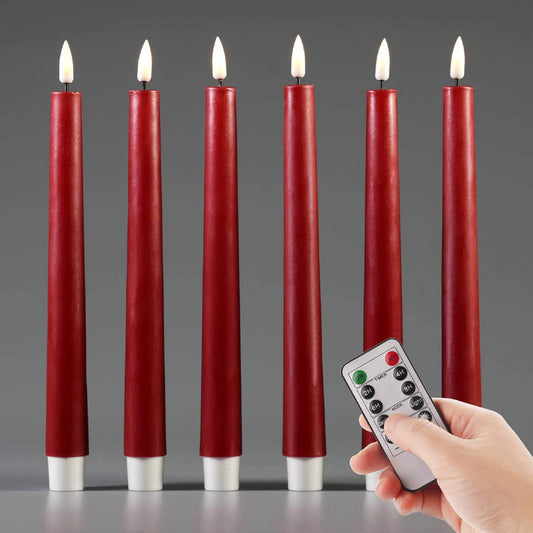 Bougies coniques LED sans flamme Eywamage rouges avec télécommande