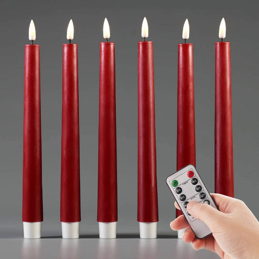 Red Flameless LED Taper Candles with Remote - Set of 6 - Eywamage