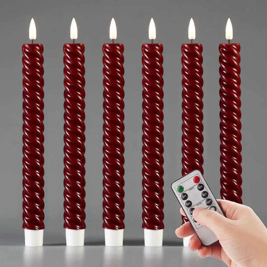 Red Spiral Flameless Taper Candles with Remote - 6 Pack - Eywamage