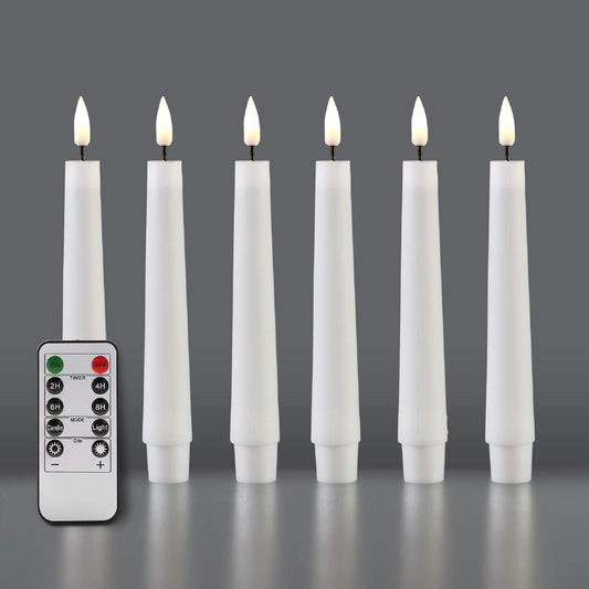 White Short Flameless Taper Candles with Remote Timer - 6 Pack - Eywamage