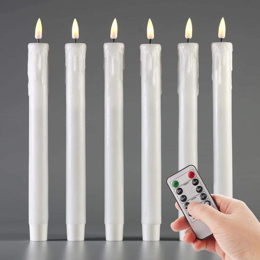 White Melted Flameless Taper Candles with Remote - 6 Pack - Eywamage