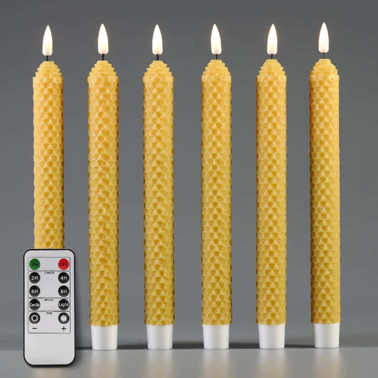 Yellow Honeycomb Flameless Taper Candles with Remote - 6 Pack - Eywamage