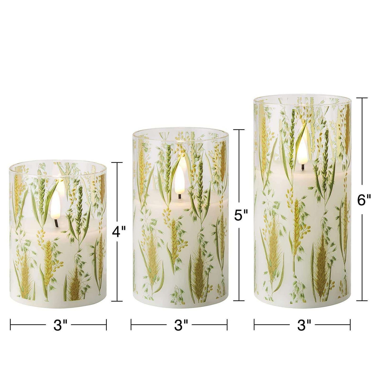 Eywamage Wheat Plants Glass Flameless Candles with Remote