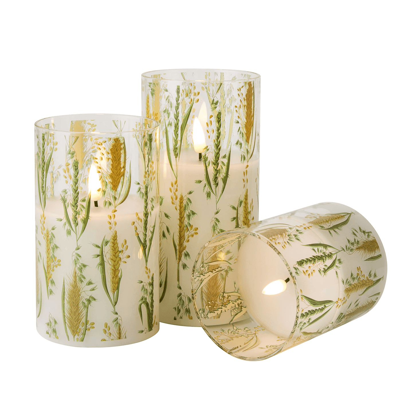 Eywamage Wheat Plants Glass Flameless Candles with Remote