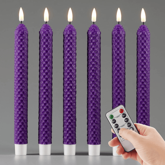 Purple Honeycomb LED Taper Candles with Remote - 6 Pack - Eywamage
