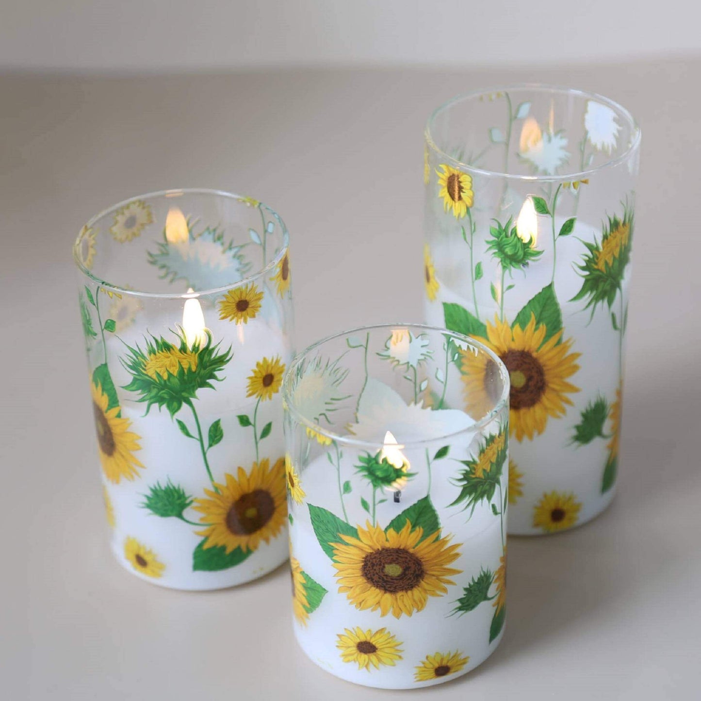 Sunflower Glass Flameless Candles with Remote - Set of 3 - Eywamage