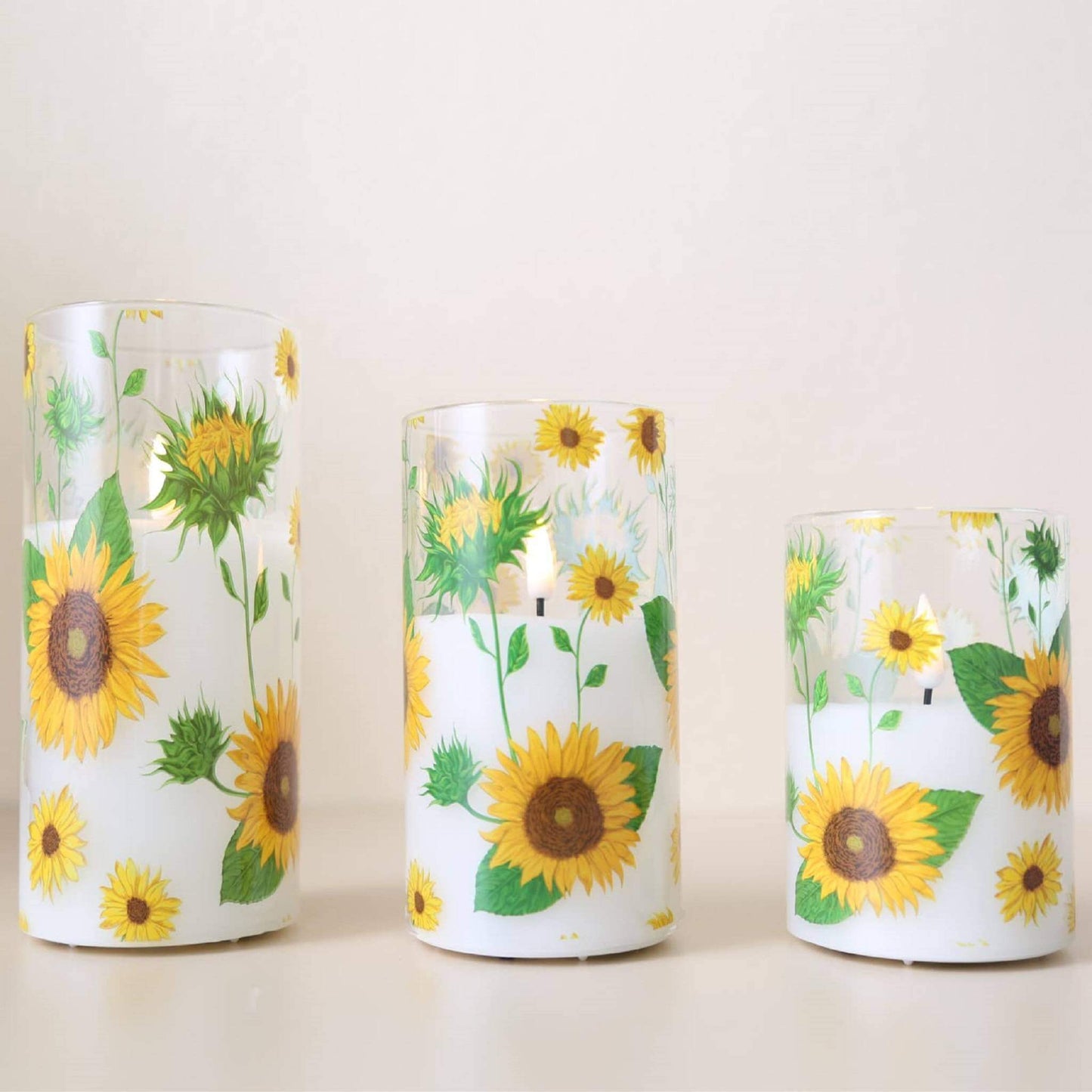 Sunflower Glass Flameless Candles with Remote - Set of 3 - Eywamage