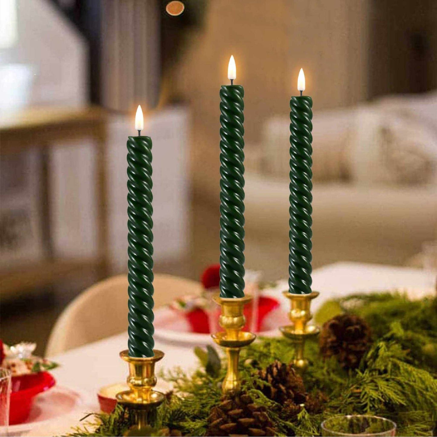 Dark Green Flameless Taper Candles with Remote - 6 Pack - Eywamage