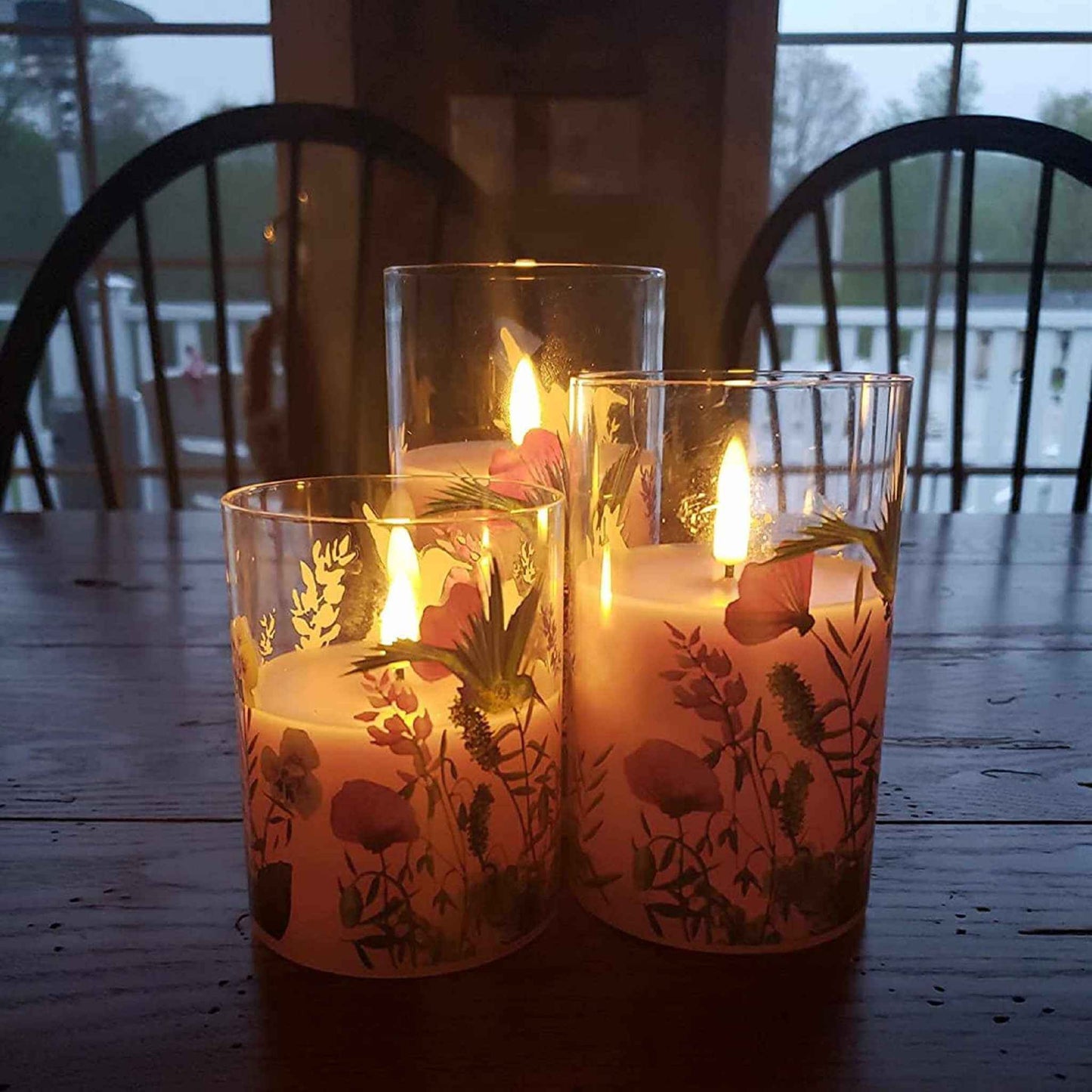 Hummingbird Pink Floral Glass Flameless Candles - 3 Pack - Eywamage